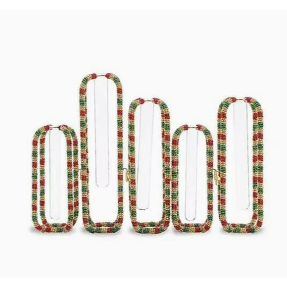 Set of 5 MacKenzie Childs Interlocking Red Green Gold Bud Vases - Picture 1 of 3